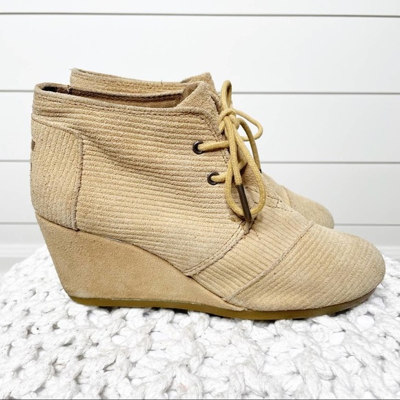 Toms Shoes - TOMS Desert Corduroy Suede Wedge Booties Tan Size 6M